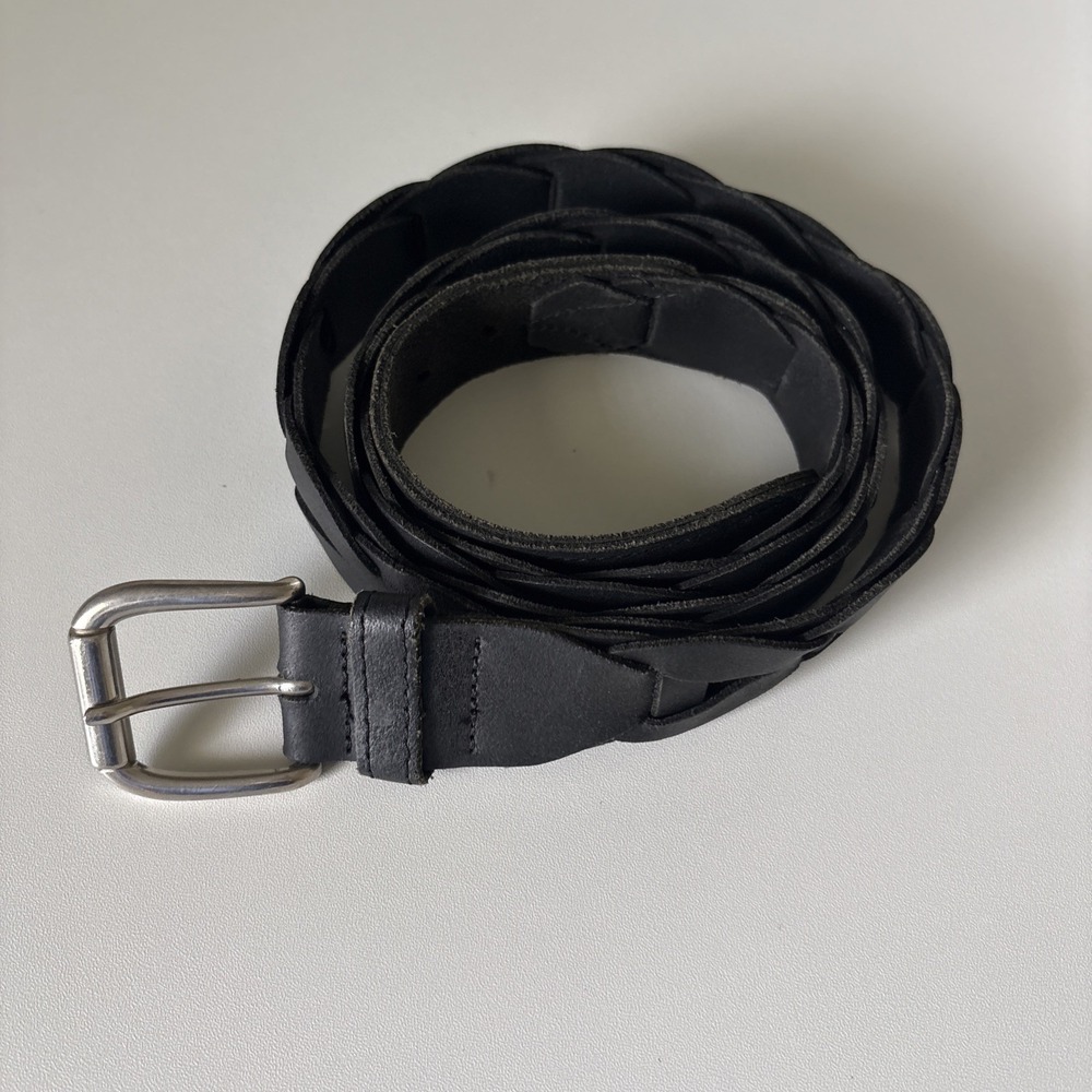 Braided Leather Black Belt Made In Mexico Western Size 40 Silver Toned Buckle